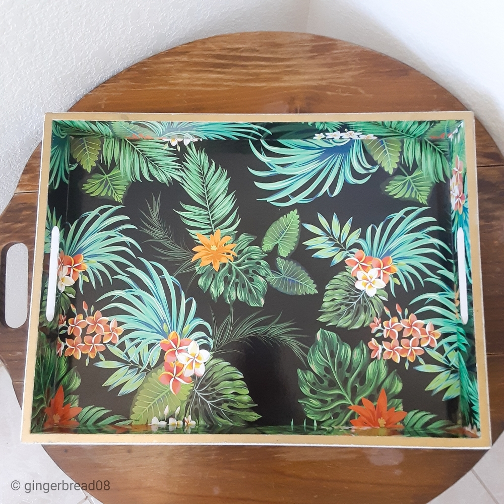 🌴Tropical Palm Print & Plumeria Serving Tray